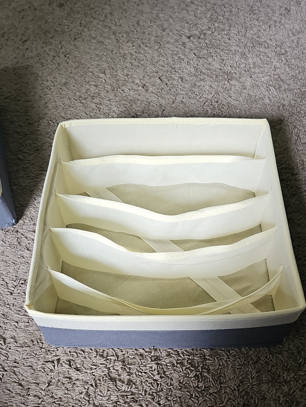 Fabric Drawer Organizer with Cream Dividers and Gray Exterior